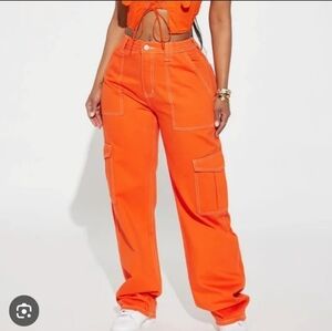 Fashion Nova Orange Wide-Leg Cargo Pants